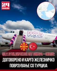 ОД 2 ЈУЛИ ДИРЕКТЕН ЛЕТ АНКАРА – СКОПЈЕ: Договорено и карго железничко поврзување со Турција
