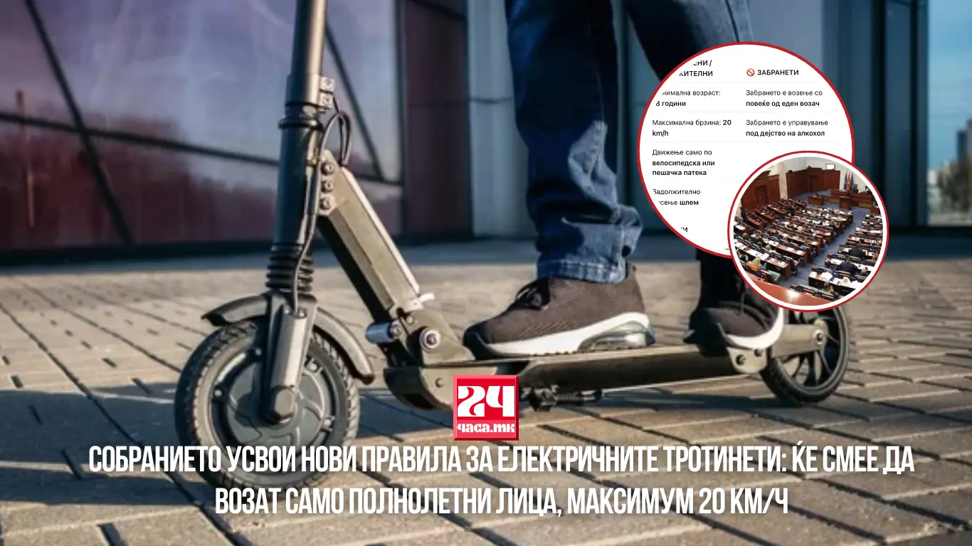 СОБРАНИЕТО УСВОИ НОВИ ПРАВИЛА ЗА ЕЛЕКТРИЧНИТЕ ТРОТИНЕТИ: Ќе смее да возат само полнолетни лица, максимум 20 км/ч