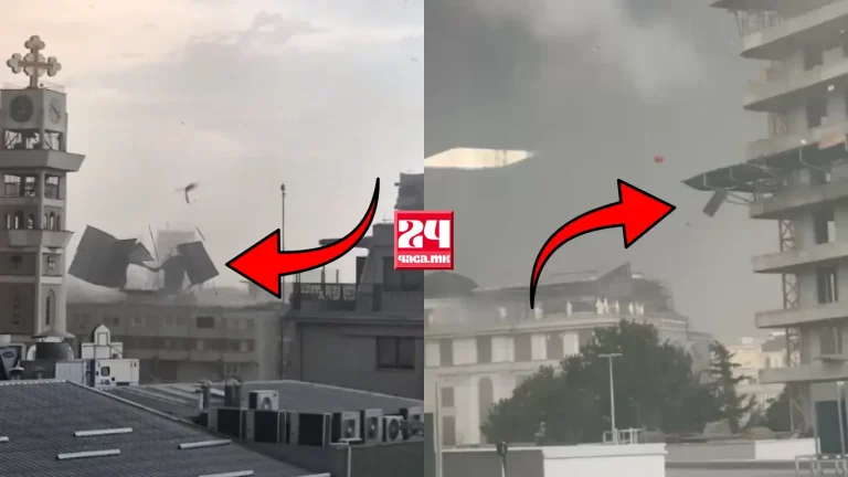 (ВИДЕО) СТРАШНО НЕВРЕМЕ ГО ПОГОДИ СКОПЈЕ: Силниот ветер корне покриви и носи сè пред себе