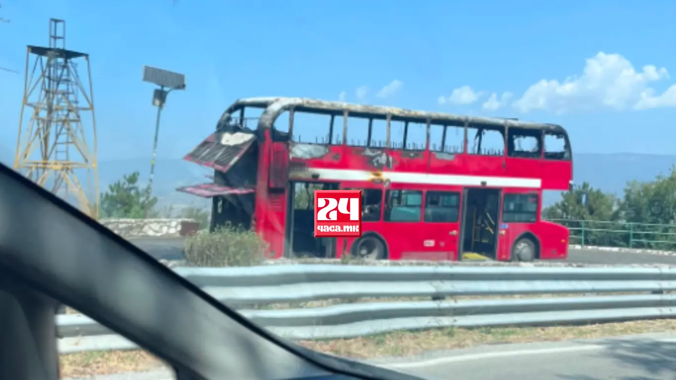 (ЕКСКЛУЗИВНО ВИДЕО) Еве како изгледа запалениот автобус на ЈСП на видиковецот на Водно
