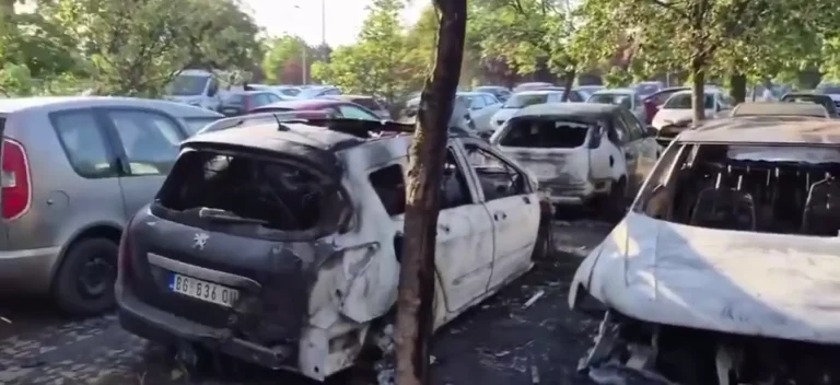 (ВИДЕО) ПОЖАР ВО НОВ БЕЛГРАД: Десет автомобили изгореа во голем пожар