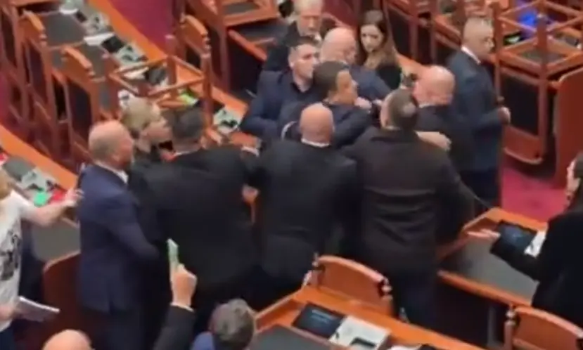 (ВИДЕО) ТЕПАЧКА ВО АЛБАНСКИОТ ПАРЛАМЕНТ: Пратеници се степаа на седница, обезбедувањето интервенираше