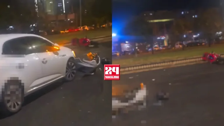 (ВИДЕО) СООБРАЌАЈКА ВО НОВО ЛИСИЧЕ: Судир меѓу мотор и возило на бул. „Видое Смилевски-Бато“