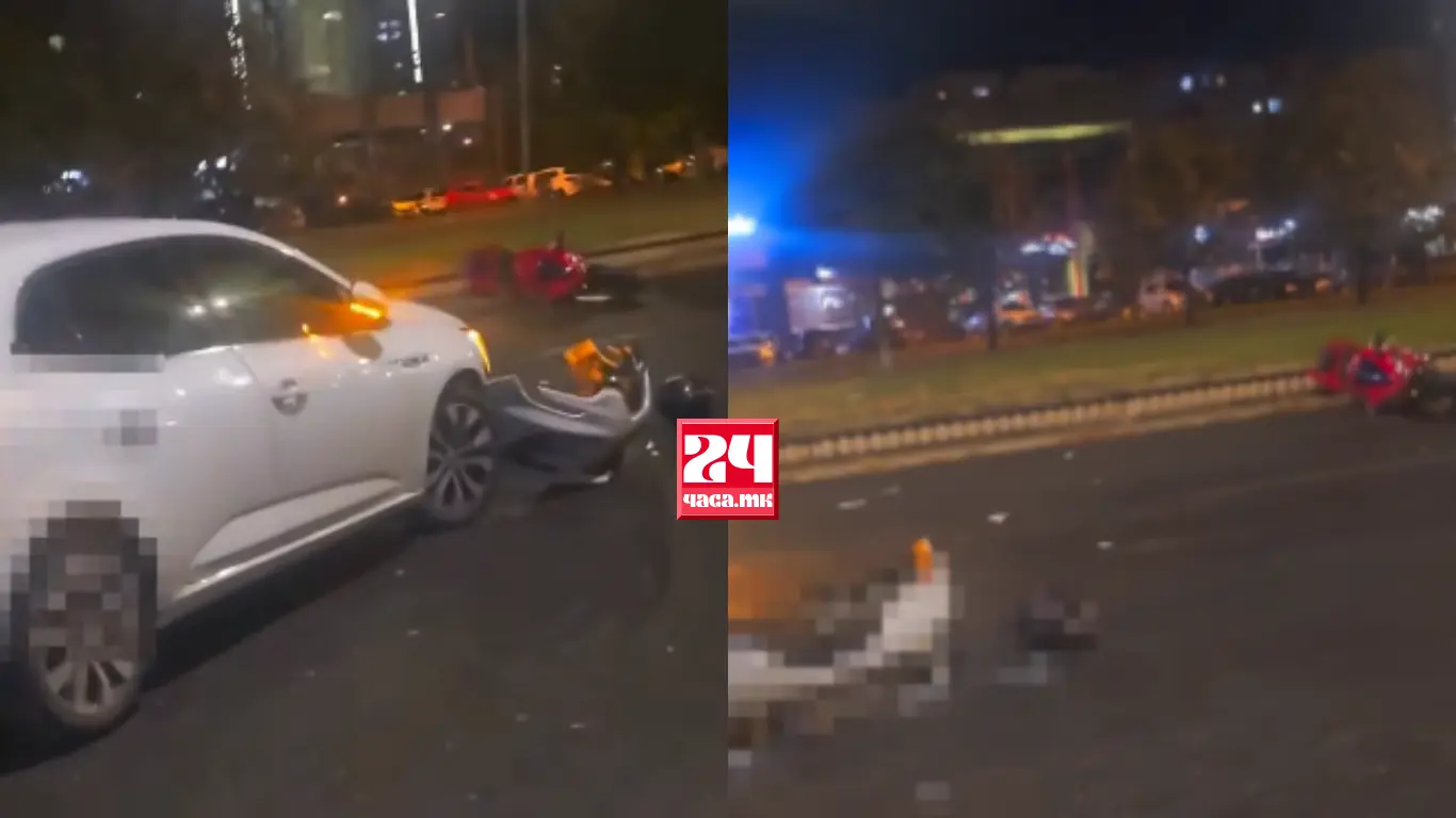 (ВИДЕО) СООБРАЌАЈКА ВО НОВО ЛИСИЧЕ: Судир меѓу мотор и возило на бул. „Видое Смилевски-Бато“